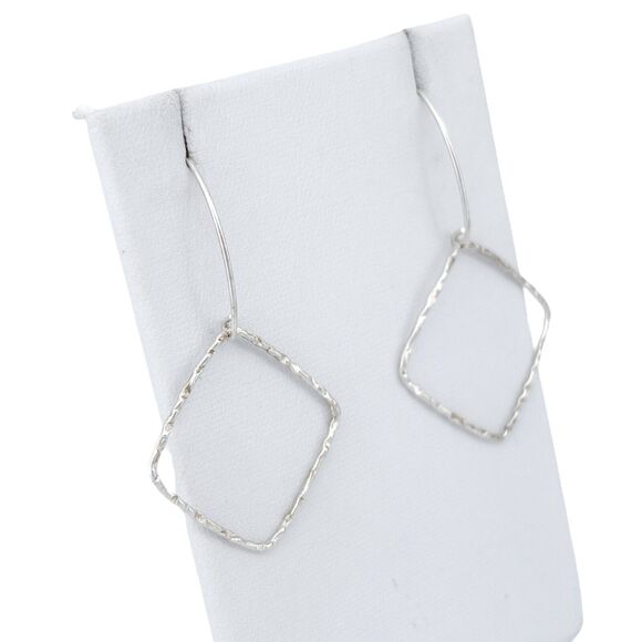 Vintage Sterling Silver 925 Textured Diamond-Shaped Dangle Earrings - Picture 4 of 7